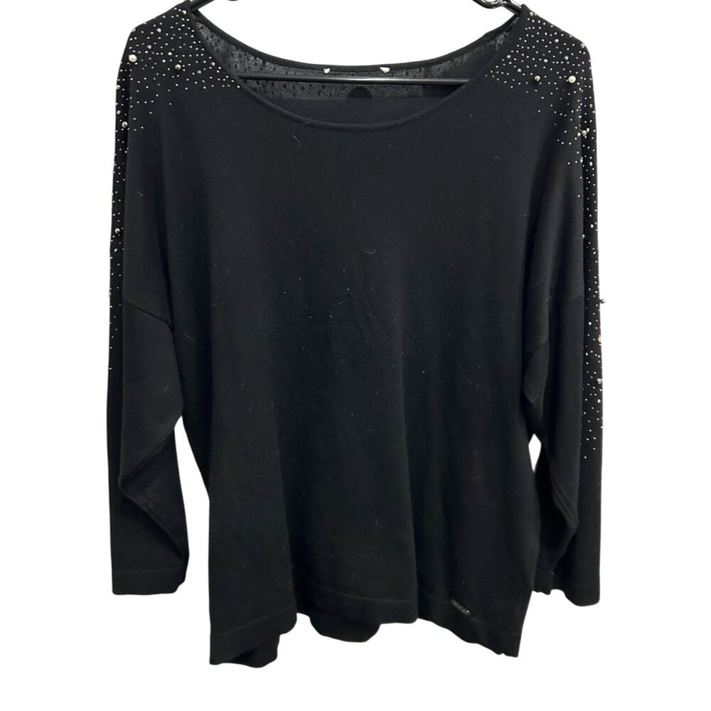 Calvin Klein Black Long Sleeve Top Rhinestone Detailing Womens Sz Medium